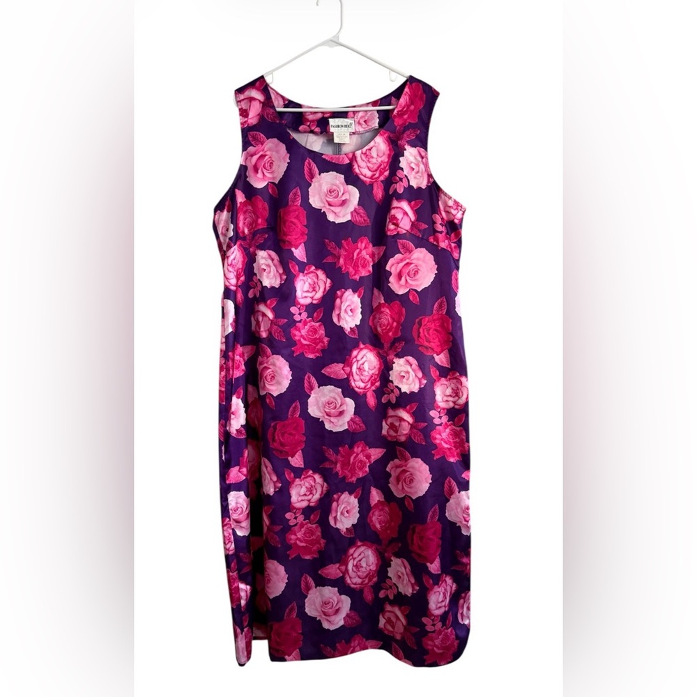 Vintage 90s Y2K Fashion Bug Pink and Purple Floral Maxi Dress w/ Slit Detail